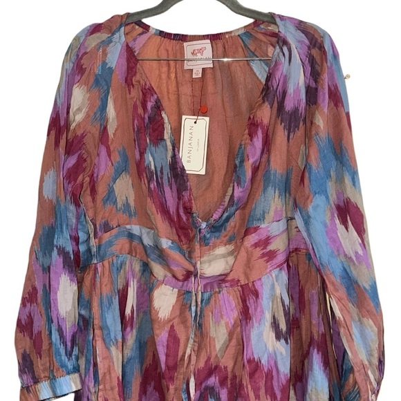 Banjanan Macaw Ikat Amber Multi Cotton Voile Dress Size XL - Picture 6 of 11